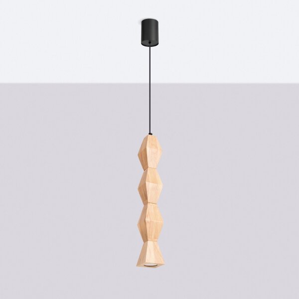 Hängelampe Holz Schwarz Skandinavisch GU10 Ø8cm rund