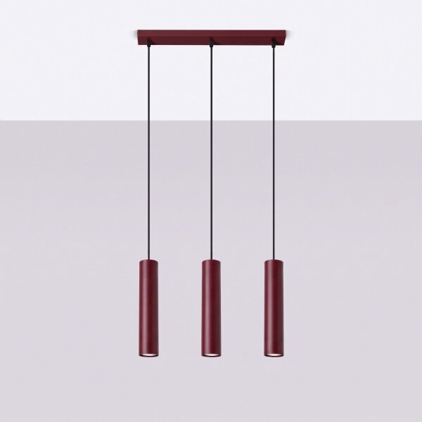 Pendelleuchte Stahl Burgund 3-flammig GU10 L:45 cm