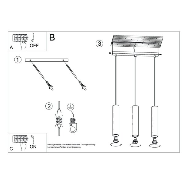 Hängelampe Stahl Ultramarin 3-flammig GU10 L:45 cm
