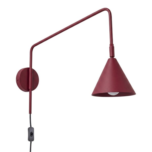 Wandlampe Stahl Burgund Schalter Stecker E14 B:14cm