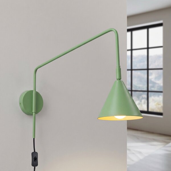 Wandlampe Stahl Salbei Schalter Stecker E14 B:14cm