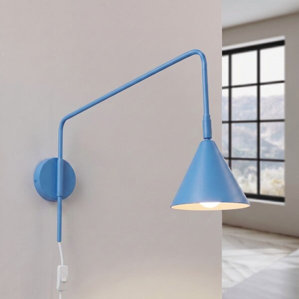 Wandlampe Stahl Hellblau Schalter Stecker E14 T:61cm