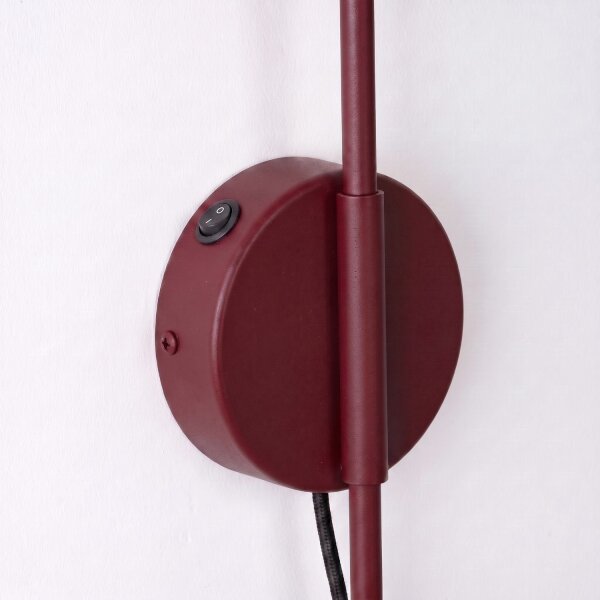 Wandleuchte mit Schalter Stahl Burgund E14 T:61 cm