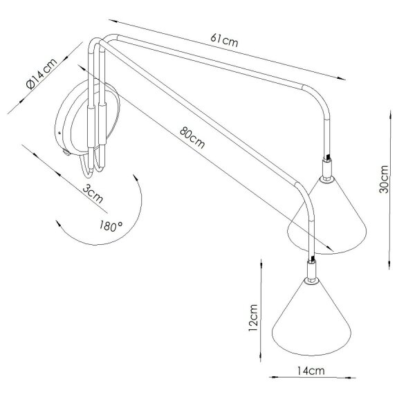 Wandlampe Stahl Gelb Schalter 2-flammig E14 B:150cm