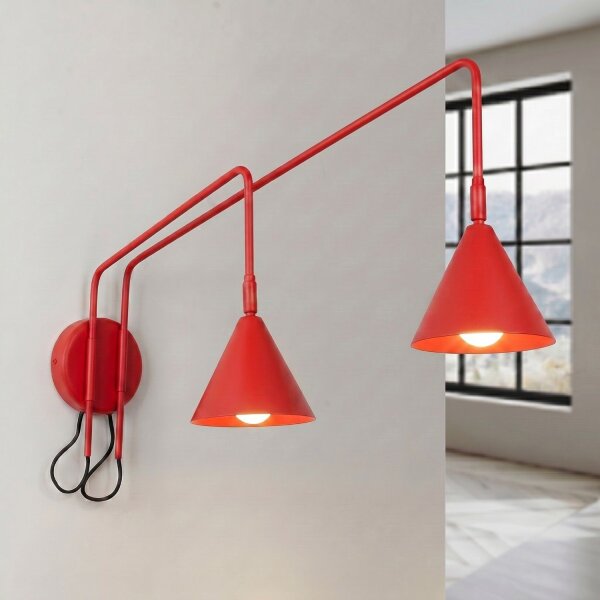 Wandlampe Stahl Rot Schalter 2-flammig E14 T:80 cm