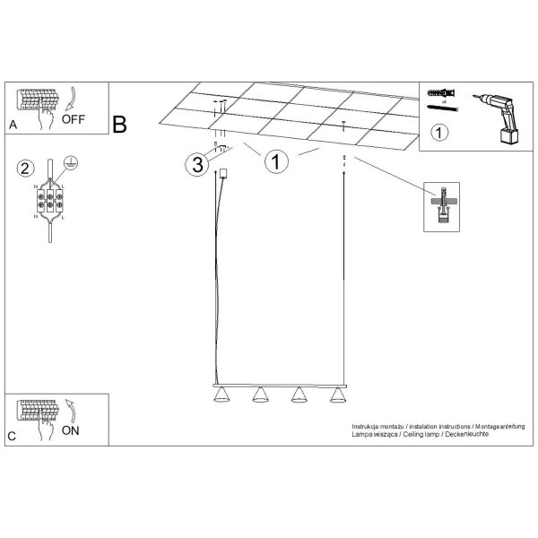 Pendelleuchte Stahl Salbei 4-flammig E14 L:122 cm