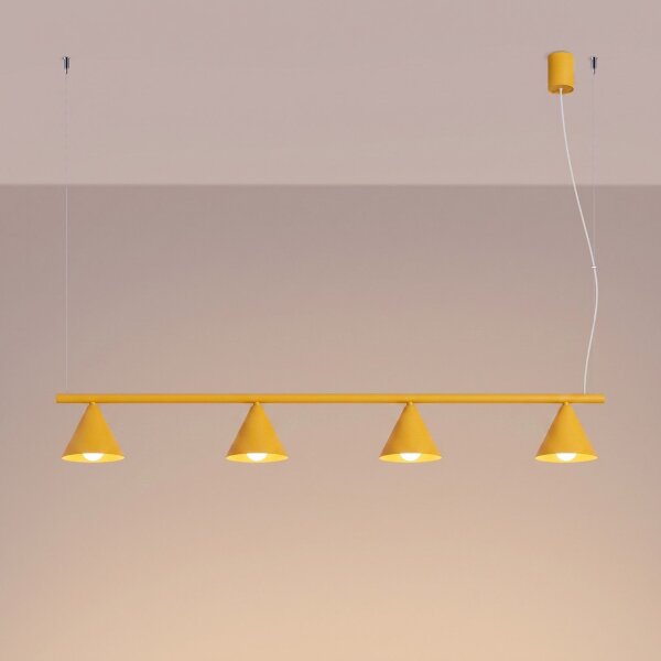 Pendelleuchte Stahl Gelb 4-flammig E14 L:122 cm Modern