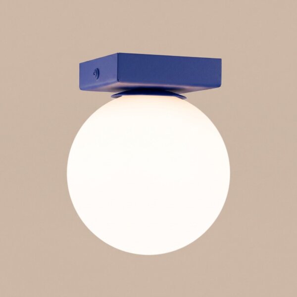Deckenlampe blendarm Glas Stahl Ultramarin G9 L:12cm