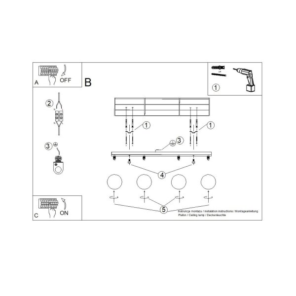 Deckenlampe Glas Stahl Ultramarin 4-flammig G9 L:88cm