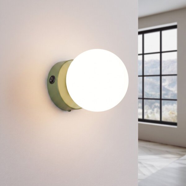 Wandlampe Schalter blendarm Glas Stahl Olivgrün G9 12cm