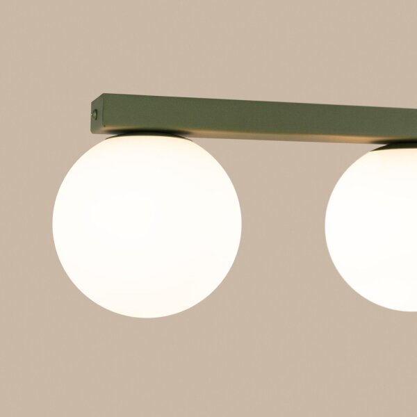 Deckenlampe blendarm Glas Stahl Olivgrün G9 L:120cm