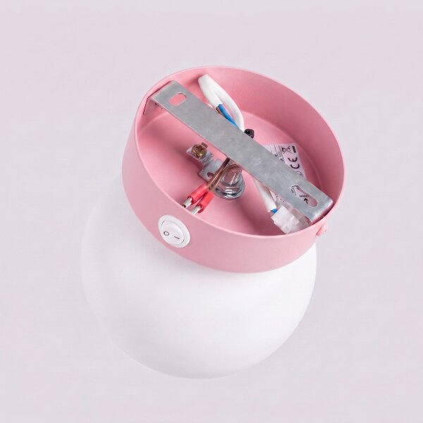 Wandlampe Schalter Glas Stahl Rosa G9 B:12 cm rund