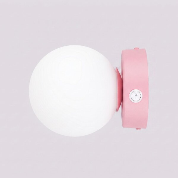 Wandlampe Schalter Glas Stahl Rosa G9 B:12 cm rund