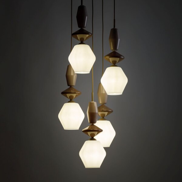 Hängelampe Modern Glas Stahl Sandfarben E14 B:42 cm