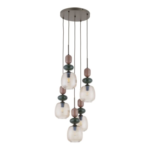 Hängelampe Glas Stahl Braun Cognac E14 B:42cm 5-flammig