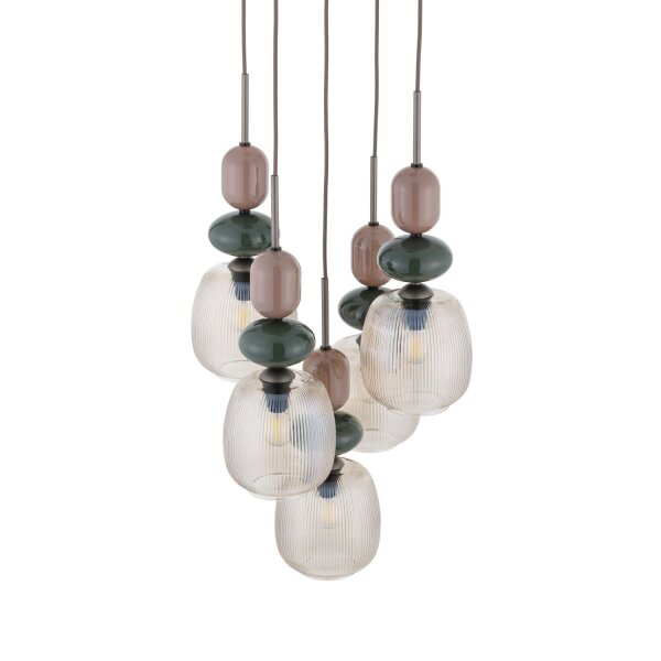 Hängelampe Glas Stahl Braun Cognac E14 B:42cm 5-flammig