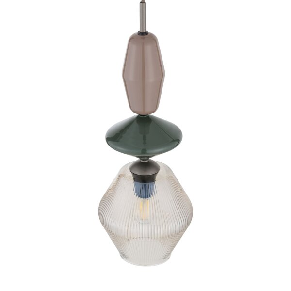 Hängelampe Glas Stahl Cognac Braun E14 Ø15 cm blendarm