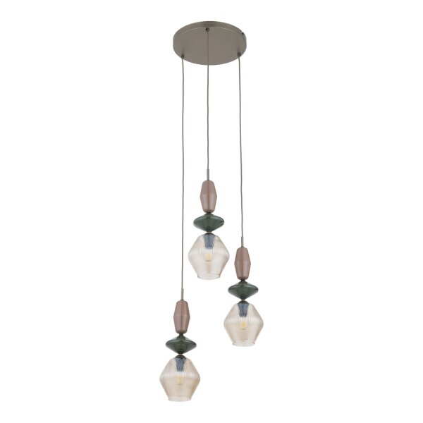 Pendelleuchte Modern Glas Stahl Cognac Braun E14 Ø42cm