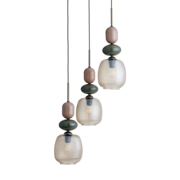 Pendelleuchte 3-flammig Glas Cognac Braun E14 Ø42 cm