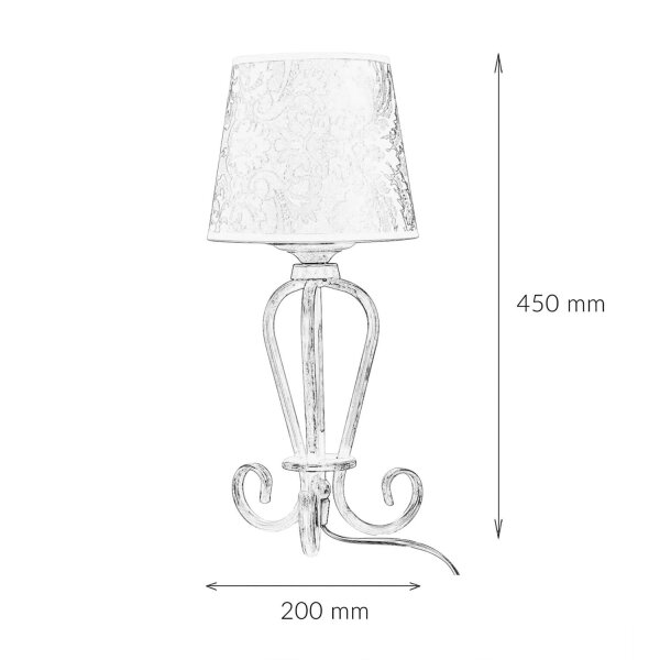 Lampe de chevet shabby or blanc tissu abat-jour 45cm