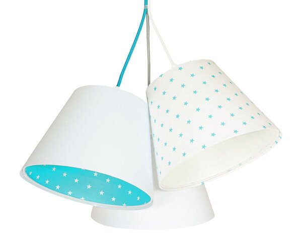 Lampe à suspendre Blanc Bleu Tissu 3-flmg Chambre denfant