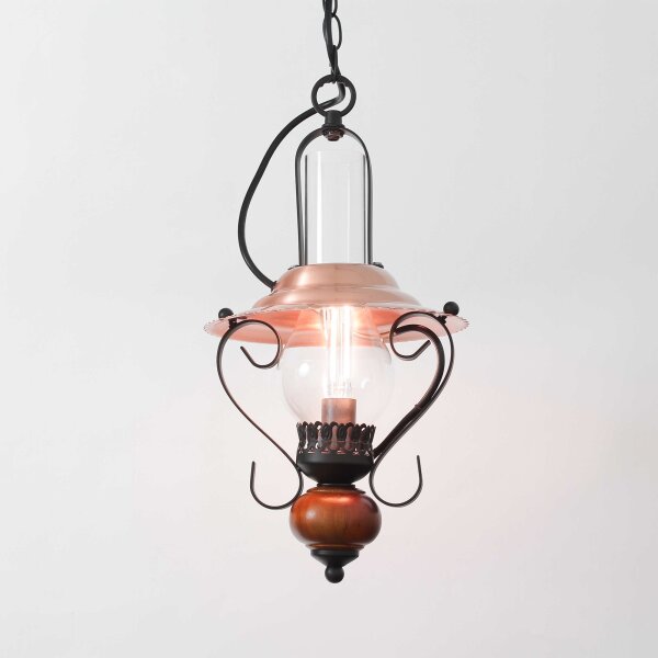 Lampe à suspendre rustique ENNA avec abat-jour en verre noir cuivre
