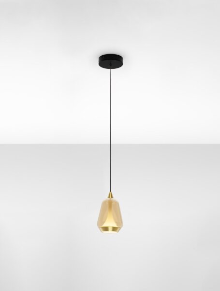 LED Pendelleuchte 12 cm breit in Schwarz Gold Glas warmweiß