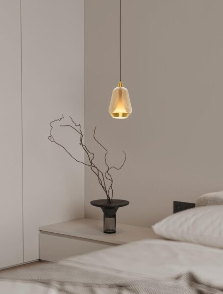 LED Pendelleuchte 12 cm breit in Schwarz Gold Glas warmweiß