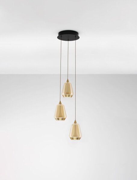 LED Hängeleuchte in Schwarz Gold 28 cm breit dimmbar Glas