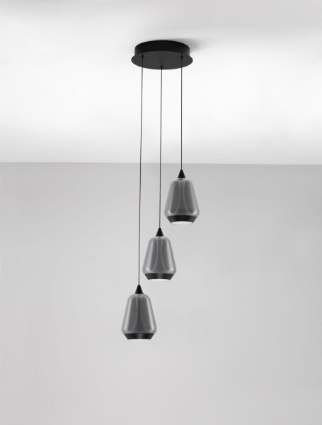 LED Pendelleuchte Glas Schwarz 28 cm breit dimmbar 3 flammig