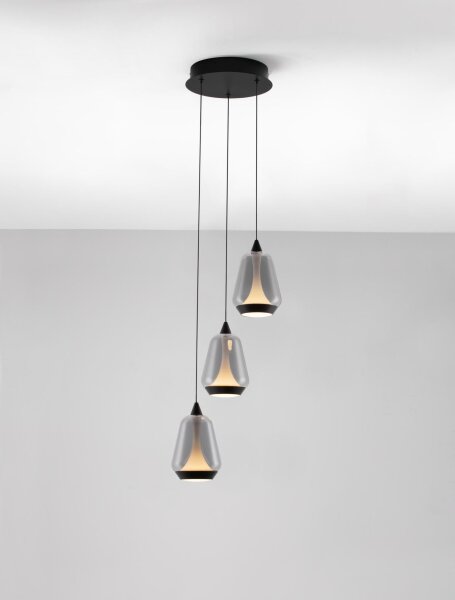 LED Pendelleuchte Glas Schwarz 28 cm breit dimmbar 3 flammig