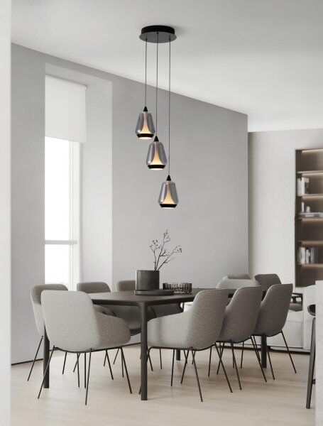 LED Pendelleuchte Glas Schwarz 28 cm breit dimmbar 3 flammig