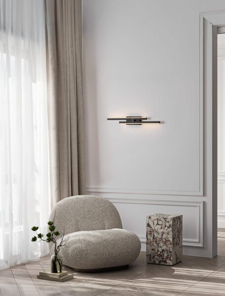 LED Wandlampe flach 54 cm breit Schwarz dimmbar 2 flammig
