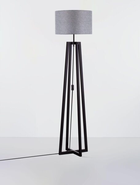 Stehlampe E27 153 cm Schwarz Grau Holz Stoffschirm Modern