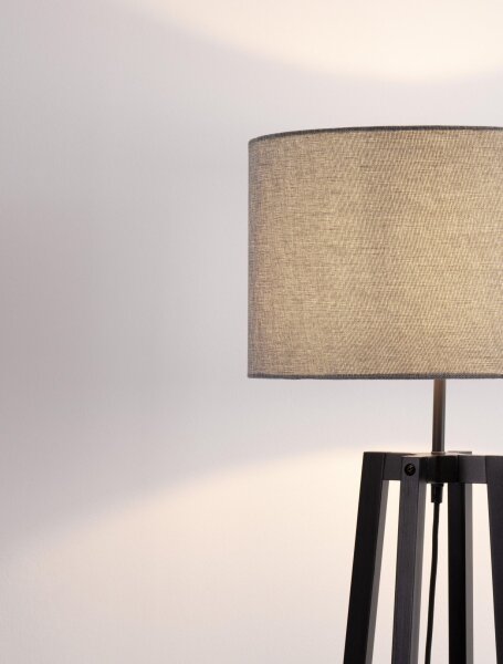 Stehlampe E27 153 cm Schwarz Grau Holz Stoffschirm Modern