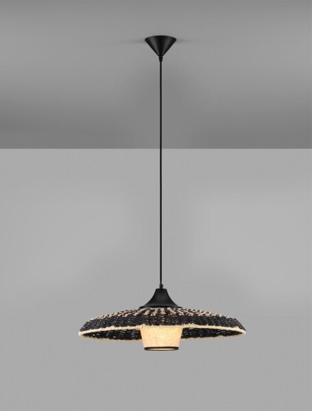 Pendelleuchte E27 Ø 61 cm Schwarz Natur höhenverstellbar