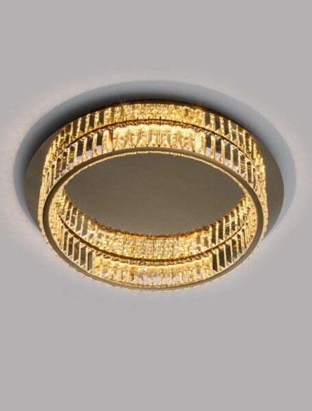 LED Deckenlampe rund Ø 50 cm dimmbar Kristall in Gold