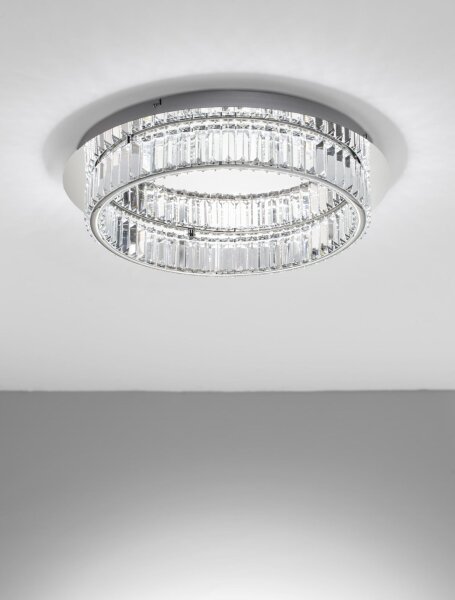 Runde LED Deckenlampe Ø 60 cm dimmbar in Chrom Kristall