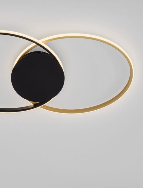 LED Deckenlampe Ring 70 cm lang in Schwarz Gold dimmbar