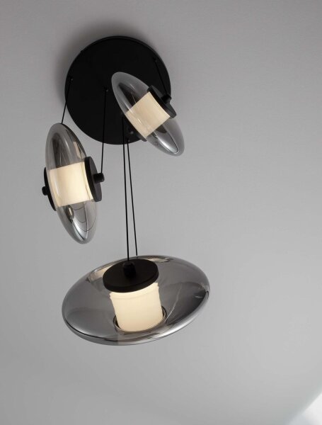 LED Hängelampe Schwarz Grau 35 cm breit dimmbar Rauchglas
