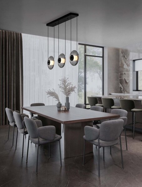 LED Hängeleuchte Schwarz Grau 85 cm lang dimmbar Rauchglas