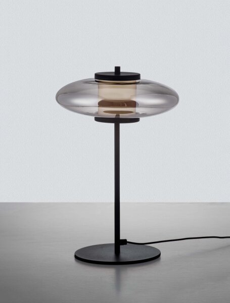 LED Tischlampe 40 cm Schwarz Grau dimmbar Rauchglas warmweiß