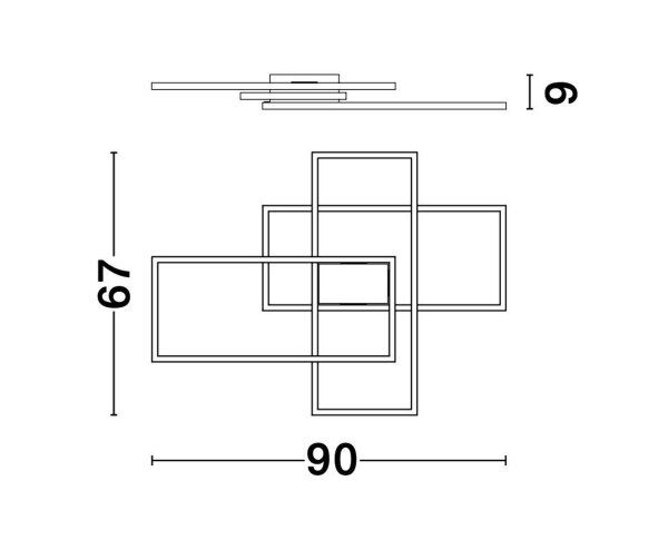 LED Deckenleuchte Weiß 90 x 67 cm dimmbar flach 3 flammig