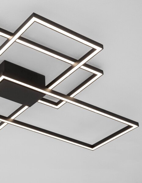 LED Deckenlampe 90 x 67 cm Schwarz dimmbar flach 3 flammig
