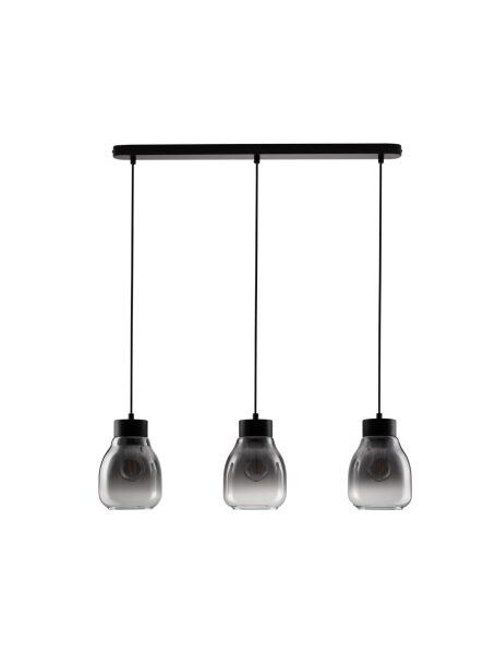 Hängelampe Schwarz Grau 75 cm lang E27 Rauchglas 3 flammig