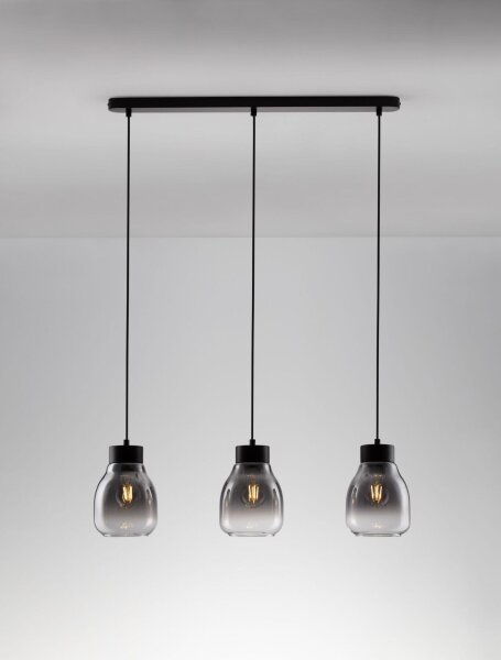 Hängelampe Schwarz Grau 75 cm lang E27 Rauchglas 3 flammig