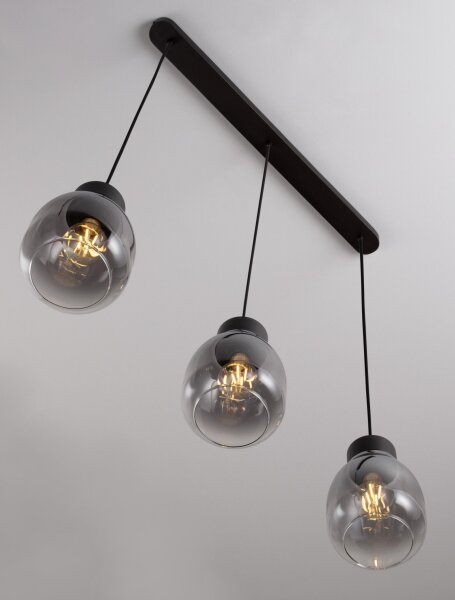 Hängelampe Schwarz Grau 75 cm lang E27 Rauchglas 3 flammig
