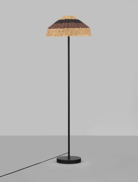 Stehlampe E27 148 cm Schwarz Braun Natur Rattan Metall