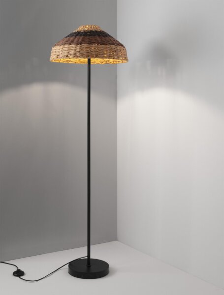 Stehlampe E27 148 cm Schwarz Braun Natur Rattan Metall