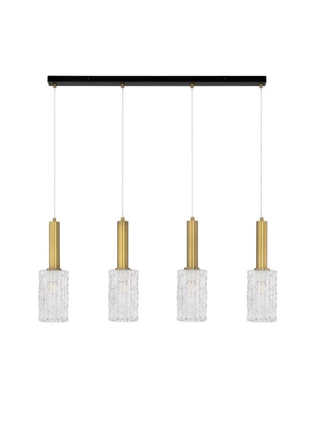 Hängelampe in Schwarz Gold 90 cm lang E27 Klarglas 4 flammig